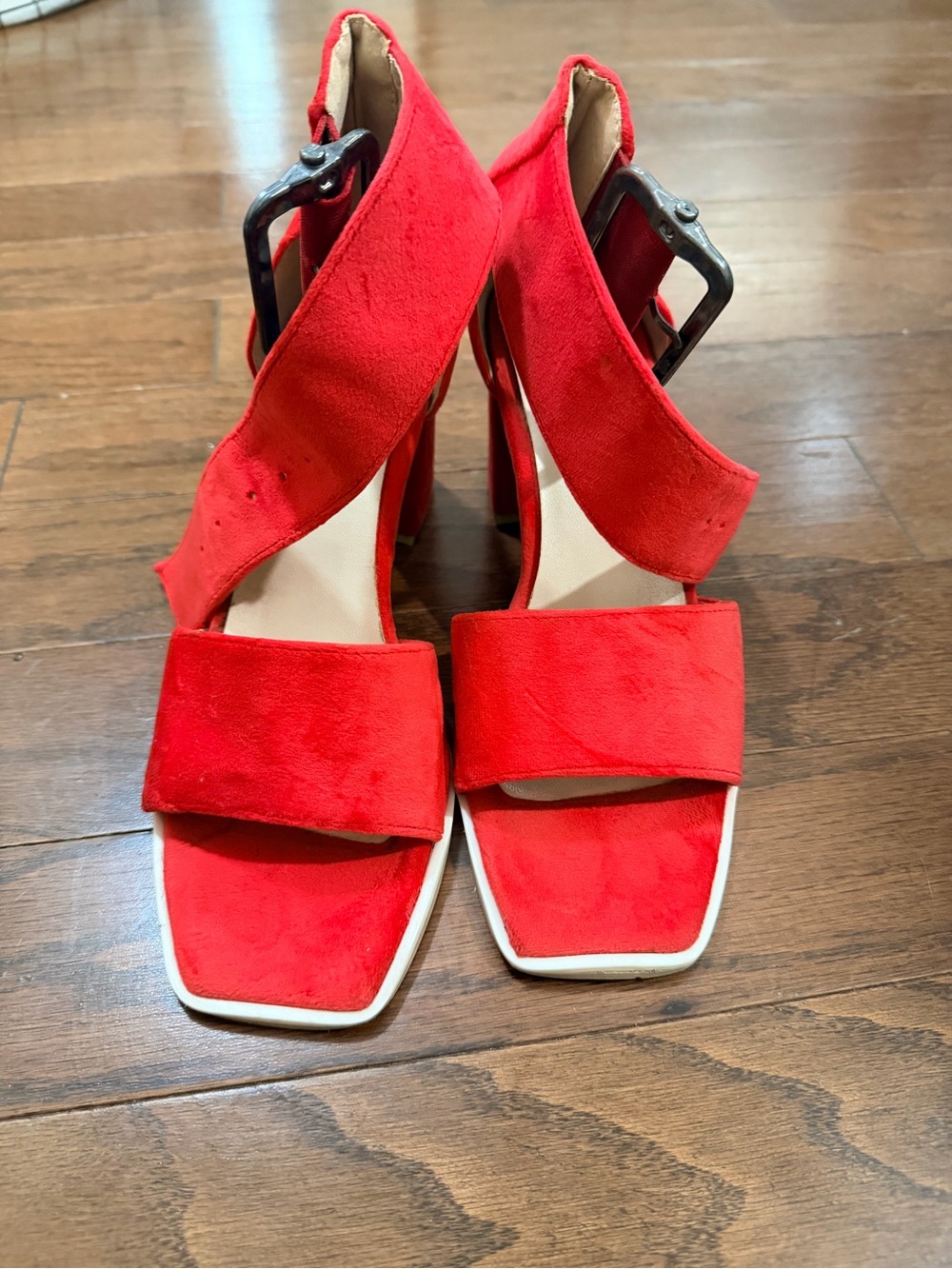 Red Suede Strappy High Heel Sandals